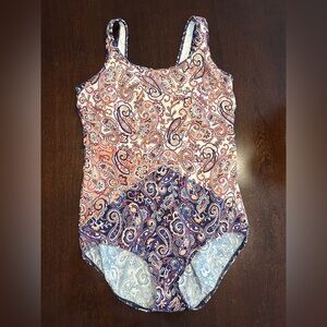 Lands' End White Swimsuit with Blue and Pink Trim